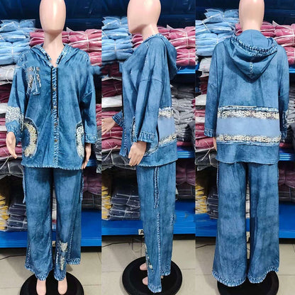 Casual Loose-fitting Hoodie Top And Trousers Two-piece Set