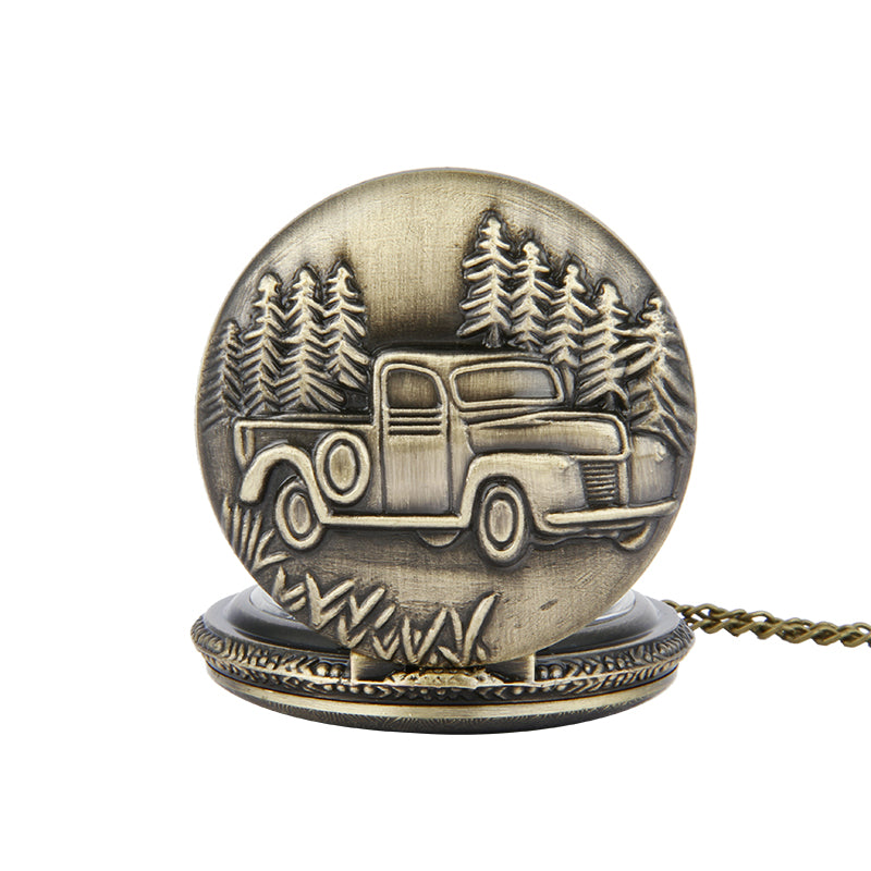 Forest Pickup Truck Vintage Quartz Pocket Watch