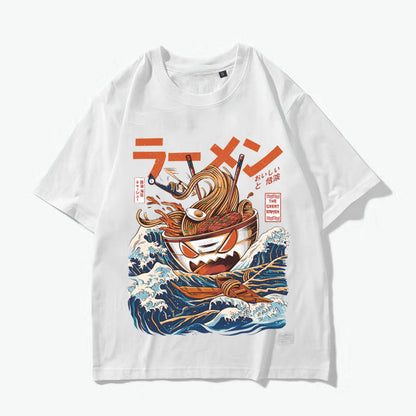 Japansk retro-T-shirt i Harajuku-stil med kort ärm för män, lösa axelärmar för ungdomar