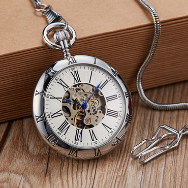 Creative Inside And Outside Roman Literal Snake Chain Automatic Mechanical Pocket Watch Antique Gift Mechanical Pocket Watch