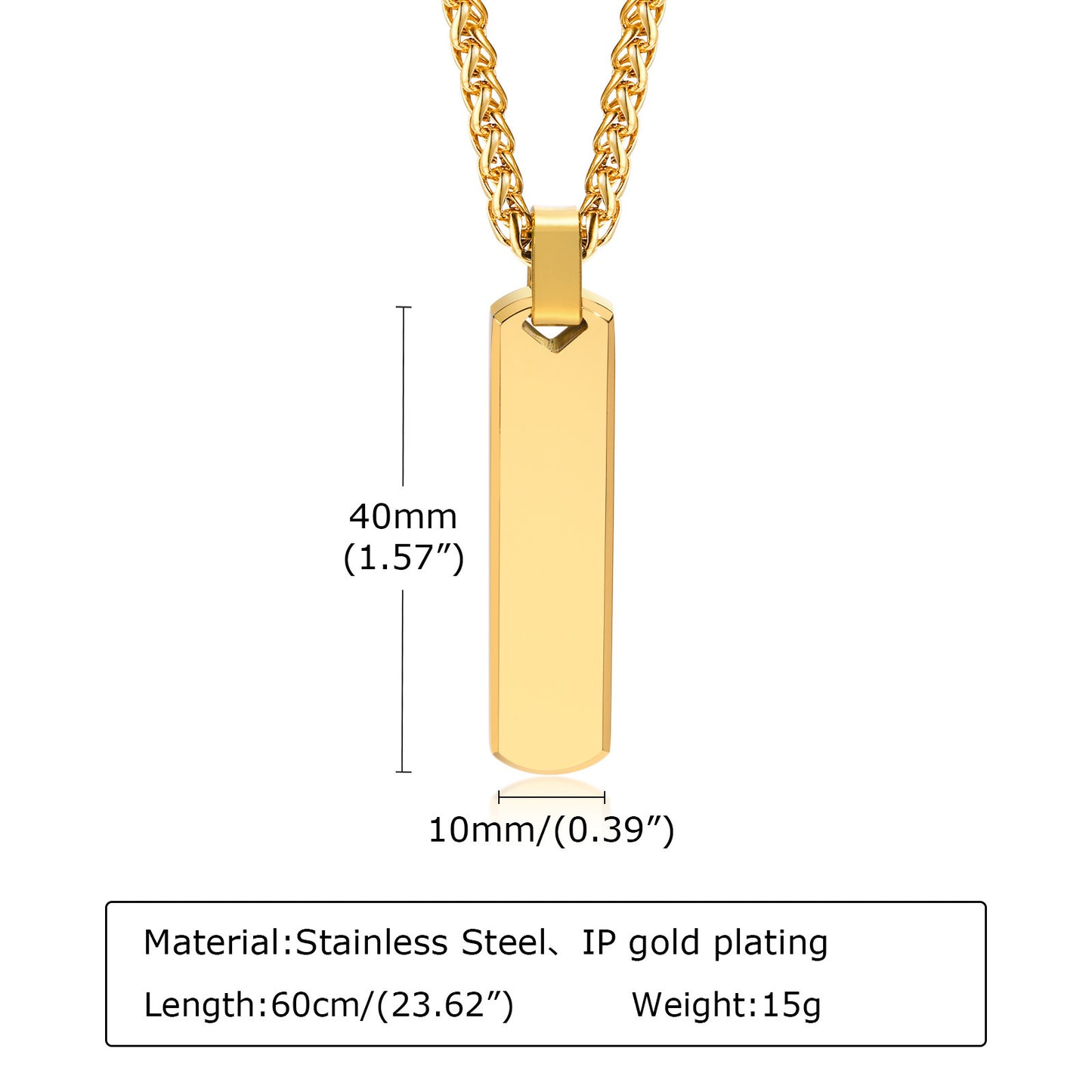 Stainless Steel Three-dimensional Rectangular Geometric Necklace For Men