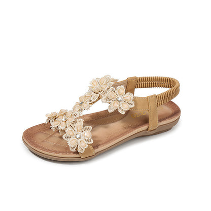 Large Size Sandals Women T-Shaped Flower Women Sandals Beach Sandals