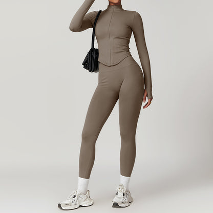 Seamless I-shaped Back-enhancing Workout Set For Women With Ribbed Waist-cinching Design