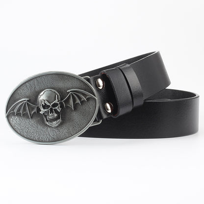 Men's Casual Skull Decorative Two-Layer Cowhide Belt - Rebellious Style