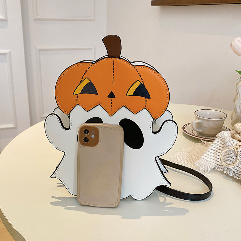 Halloween Shouder Väskor Kreativ 3D Cartoon Pumpa Ghost Design Söta väskor Kvinnor Mobiltelefonväskor Nyhet Personlig godis Crossbody-väskor