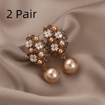 French Style Personalized Fashion Pearl Flower Earrings