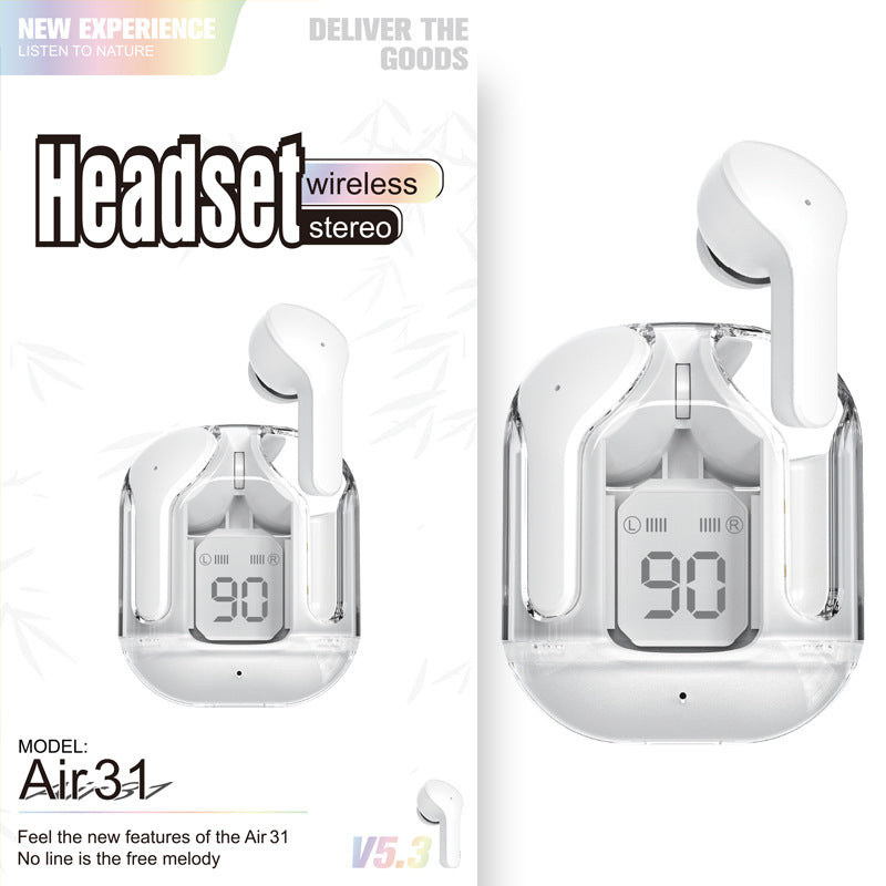 Nouveau Mini casque Bluetooth sans fil Transparent affichage numérique ENC réduction du bruit véritable casque de musique de sport sans fil