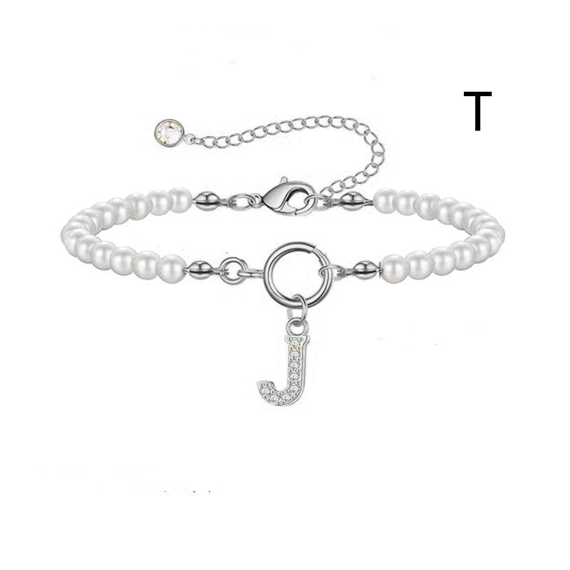 2024 Nytt Mode Toggle Lock Initial Armband Kvinnor AZ Bokstav Hänge 6mm Pärlarmband För Kvinnor Smycken Gåva
