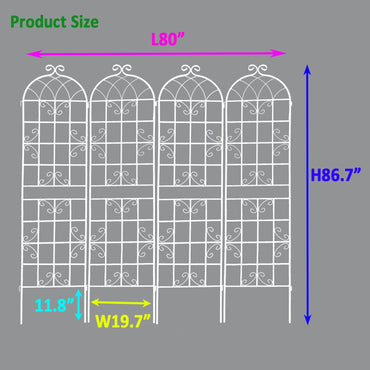 4 Pack Metal Garden Trellis 86.7x19.7 Rustproof For Climbing Plants Outdoor
