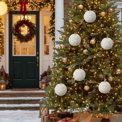 6PCS Set Christmas Ball Ornaments Cream Ruffle Hanging Decorations For Xmas Tree Holiday Home Decor FBA Shipment