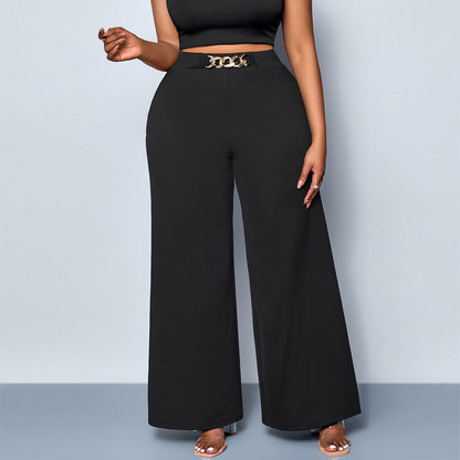 Summer Plus Size Metal Buckle Trousers For Women