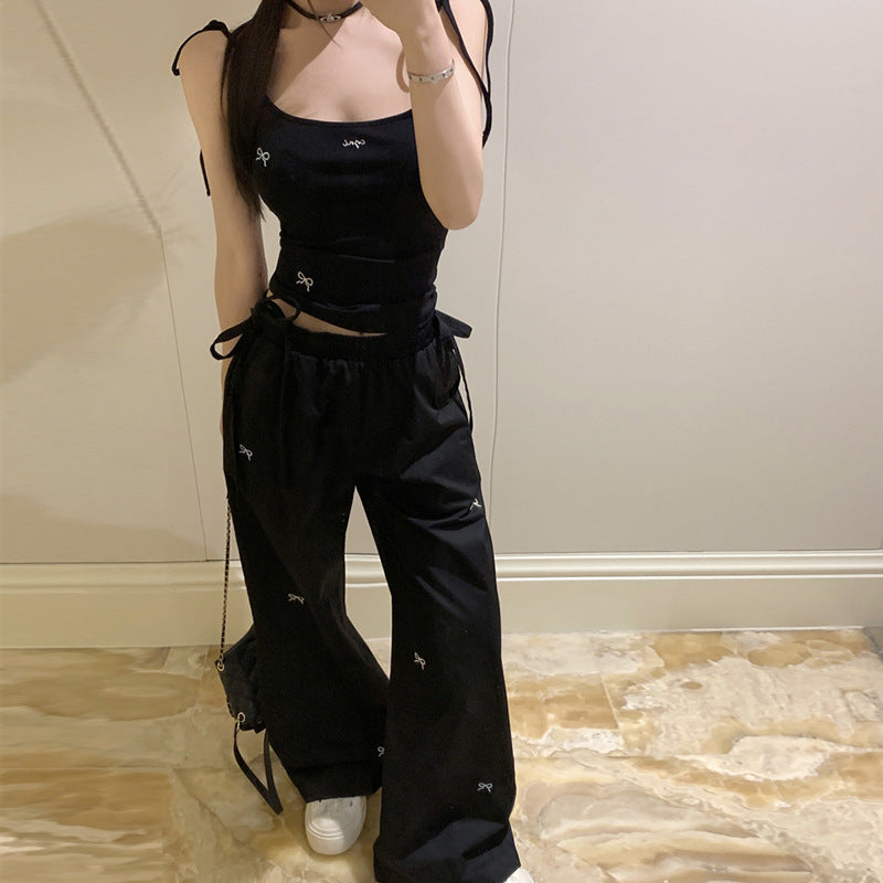 Hot Girl Loose Cargo Pants Suit Summer
