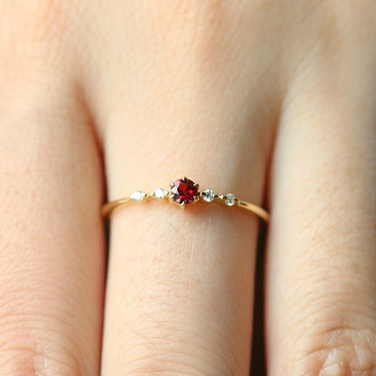 Bague de fiançailles en or 16 carats pour femmes avec rubis à la mode et diamants