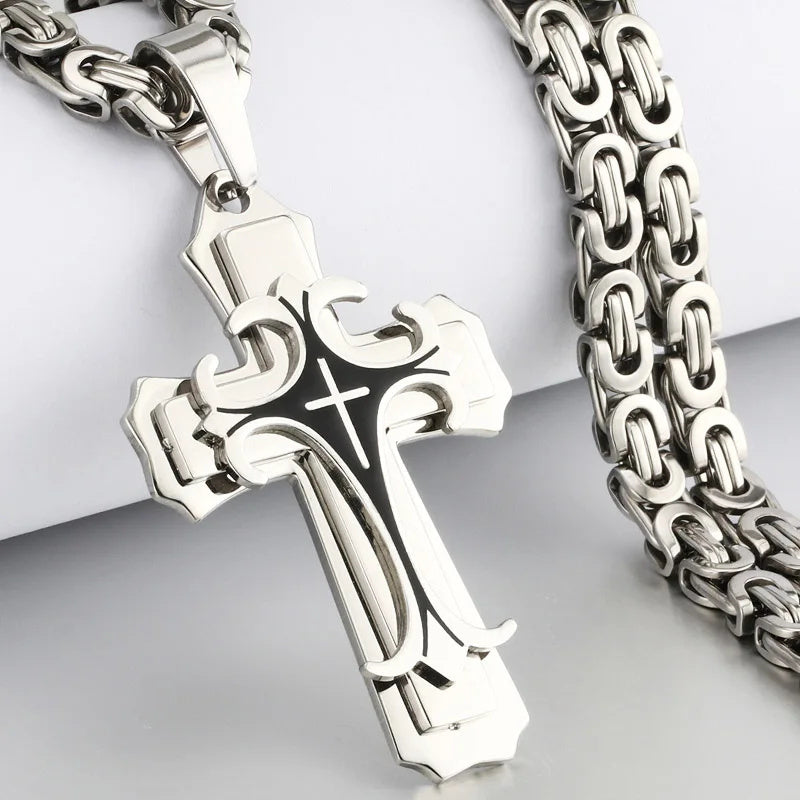 Fashion Jewelry Christian Trinity Latin Cross Necklace For Men Stainless Steel Three Layers Cross Pendants Necklaces Jewelry Gift