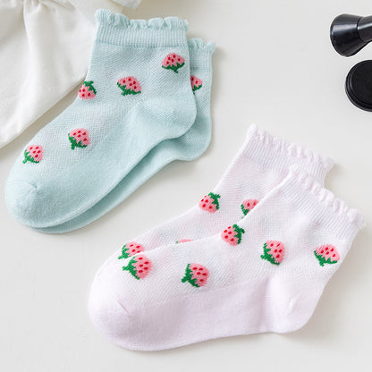 Strawberry Socks Children's Thin Socks Girls Medium Tube