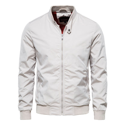 Men's Zip-up Jacket With Pockets Casual Solid Stand Collar Long Sleeve Top Outwear Clothing