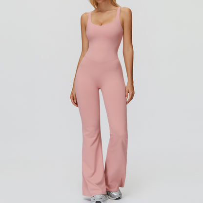Cross Back Micro-pull Wide-leg Jumpsuit Running Sports Workout Clothes For Women