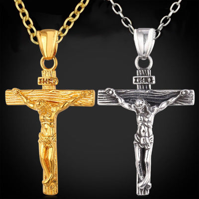 Cross Necklace For Men With Flower Basket 60cm Keel Chain