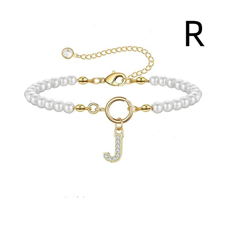 2024 Nytt Mode Toggle Lock Initial Armband Kvinnor AZ Bokstav Hänge 6mm Pärlarmband För Kvinnor Smycken Gåva