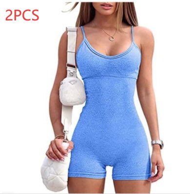 Spaghetti Strap Shorts Jumpsuit Sport Yoga Träning Tight Romper Dammode Fitness Sportkläder