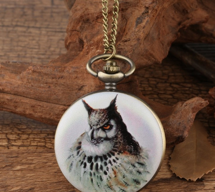 Montre de poche à motif hibou de dessin animé, montre de poche pour étudiant mignon