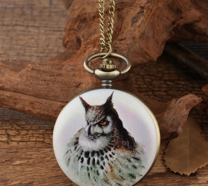 Flip Cartoon Owl Pattern Pocket Watch Cute Student's