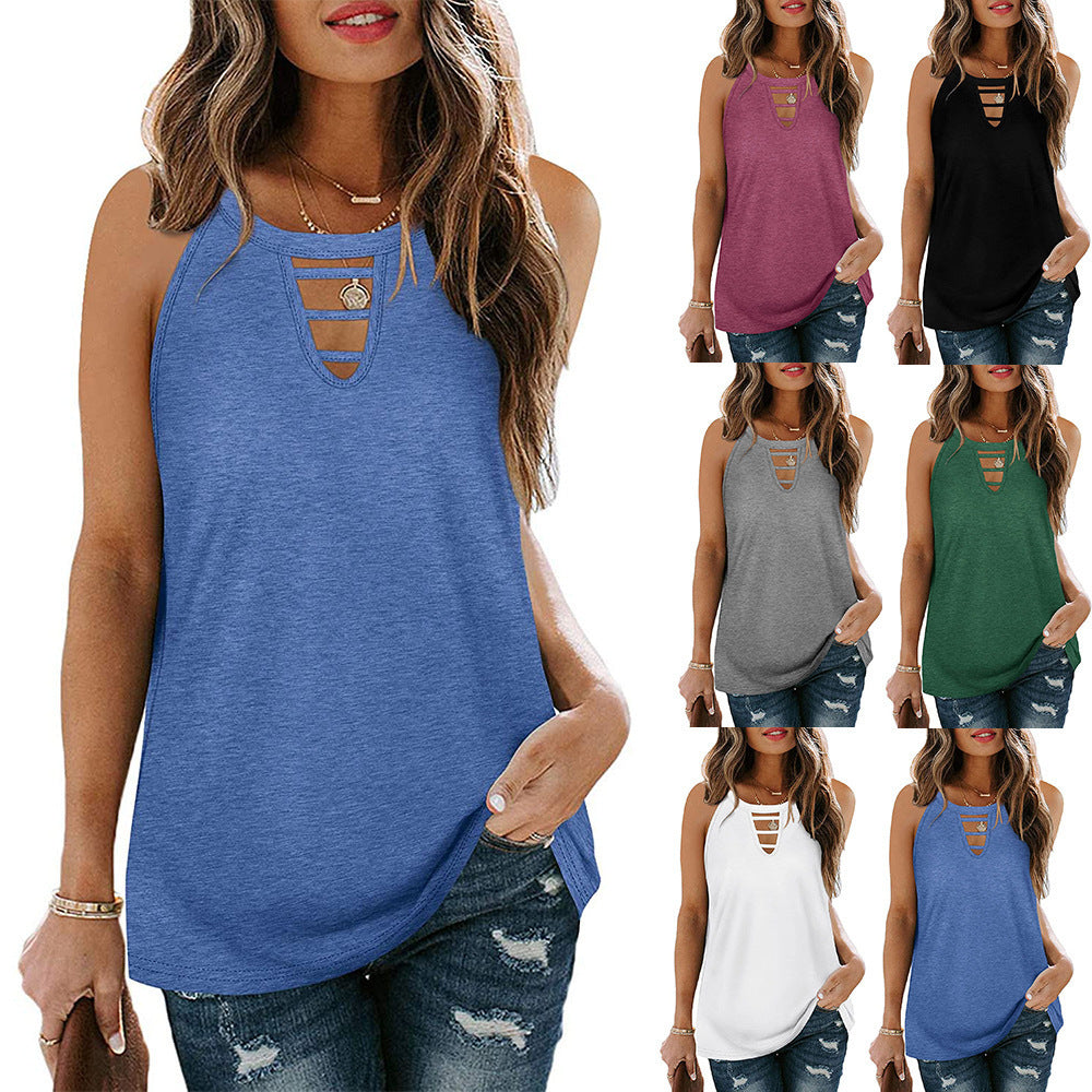 Hollow Sleeveless Casual Vest Tshirt Women