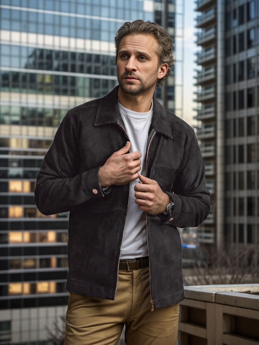 Simple Men's Suede Fabric Jacket Solid Color Fashion City