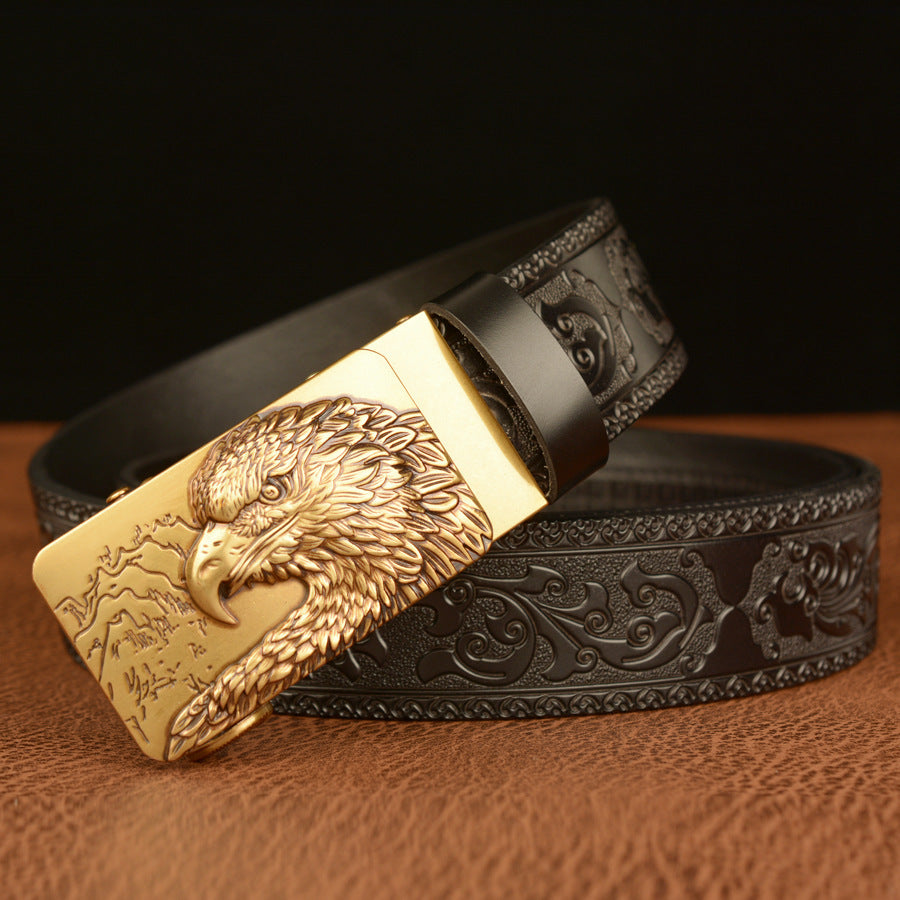 Men's Self-Buckled Leather Belt Personalized Carved Casual Jeans - Unique Character