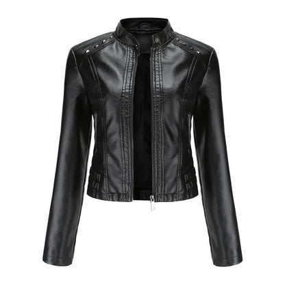 Veste courte femme en cuir clouté manches longues