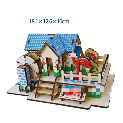 Trä 3d stereopussel barnpussel DIY-handbyggnadsmodell