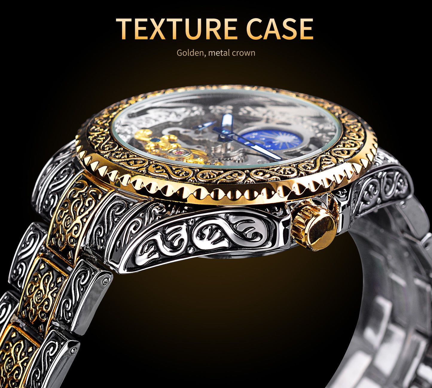 Forsining Skeleton Carved Tourbillon Mechanical Watches Luxury Herrarmbandsur