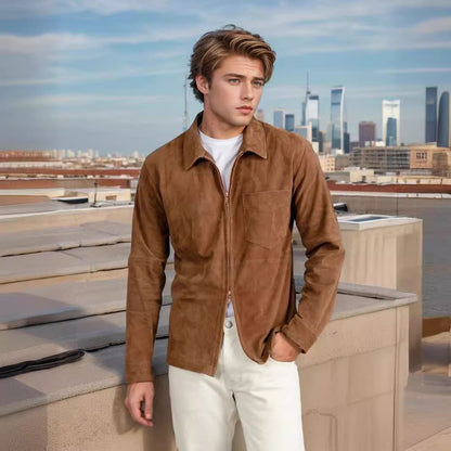 Simple Men's Suede Fabric Jacket Solid Color Fashion City