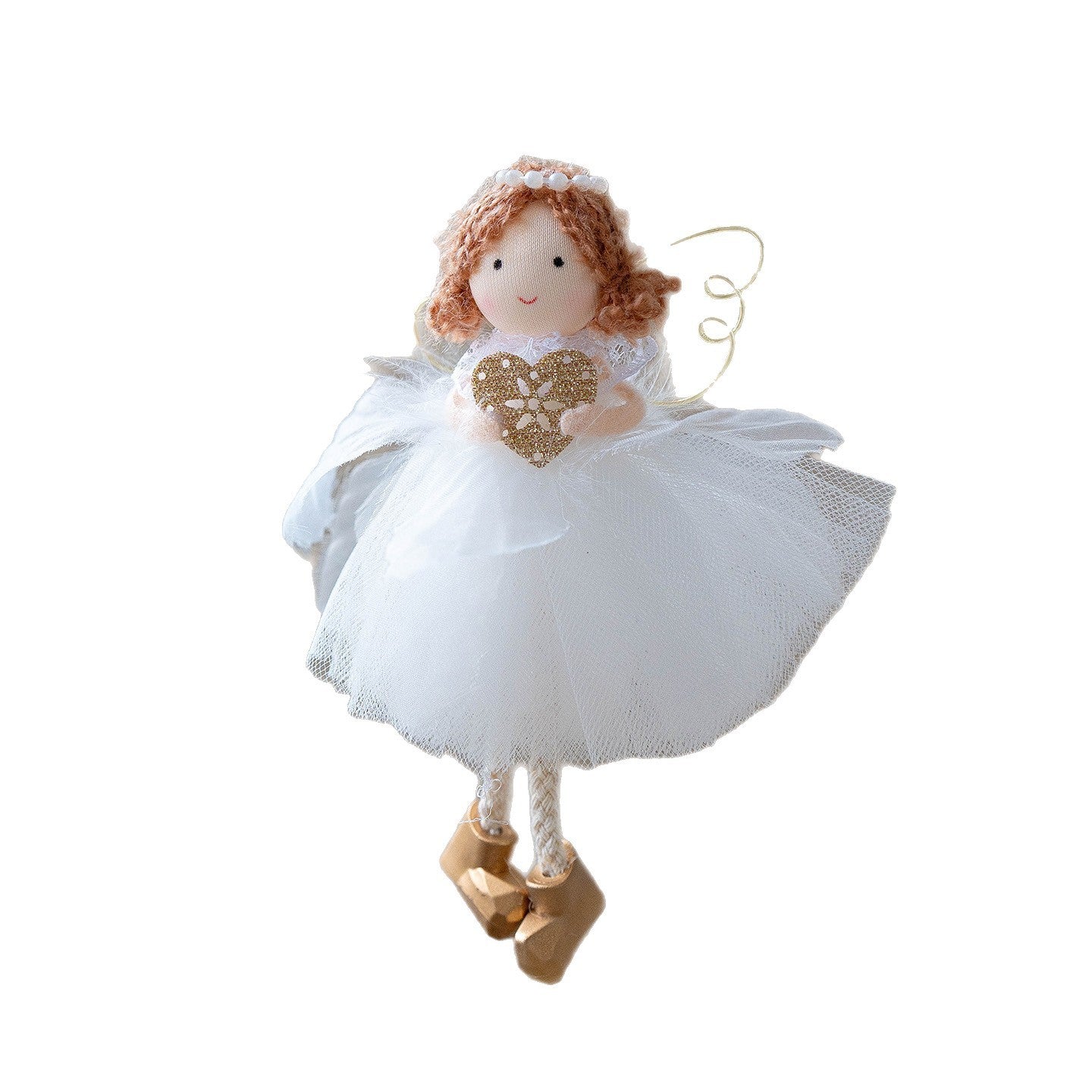 Christmas White Tulle Skirt Golden Wings Angel Girl Pendant