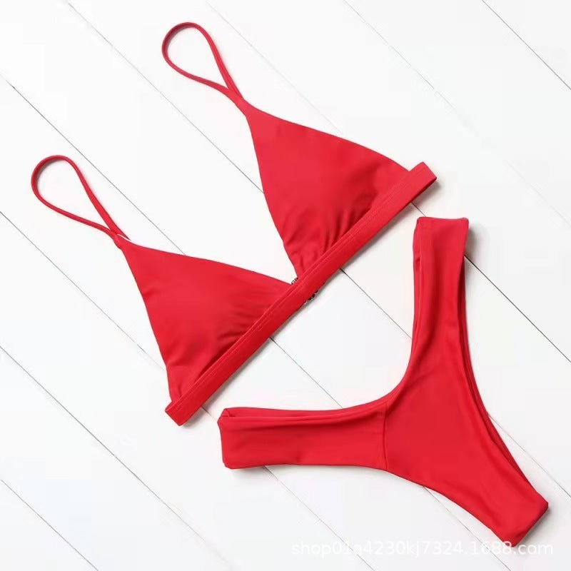 Solid Color Bikini Sexy Strappy Swimsuit