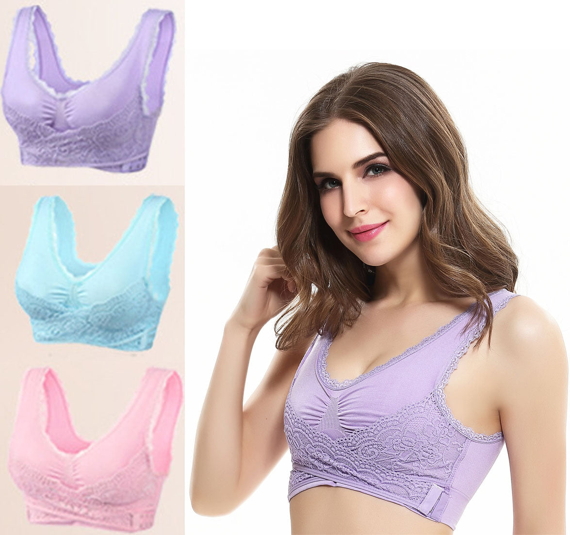 Front Cross Side Buckle Underwear Gathered Lace No Steel Ring Sports Bra Running Yoga Shockproof Vest Women