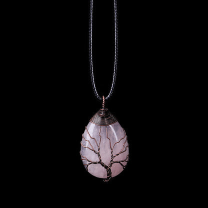 Natursten Kristall droppformade Winding Tree of Life hänge halsband smycken