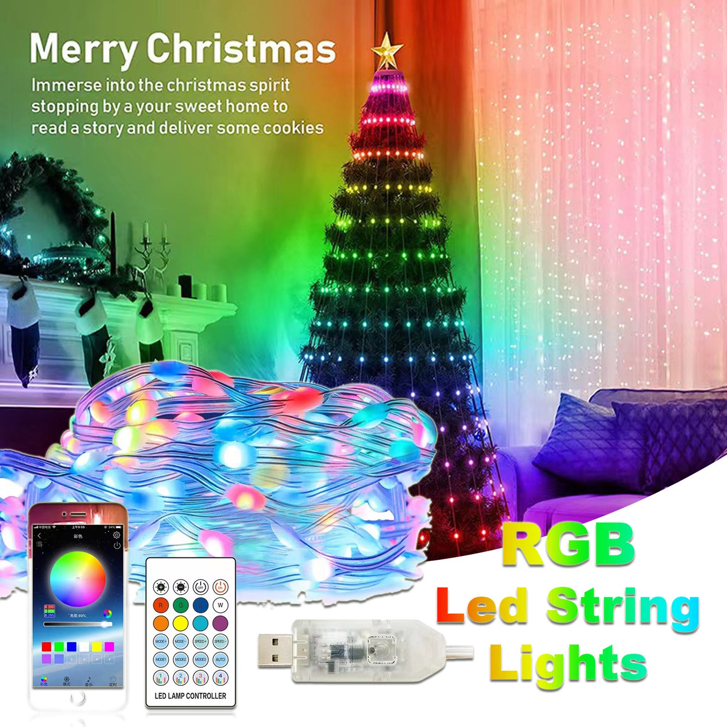 Christmas Light String Fjärrkontroll Point Control Line Light String Intelligent Lamp String Ambient Decor Lights