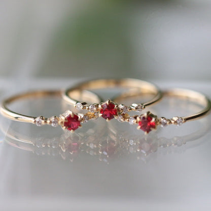 Fashionable Ruby with Diamonds Women's 16k Gold Engagement Wedding Ring