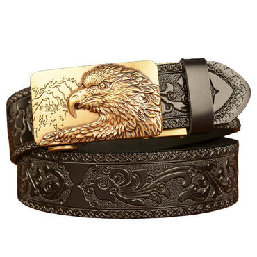 Men's Self-Buckled Leather Belt Personalized Carved Casual Jeans - Unique Character