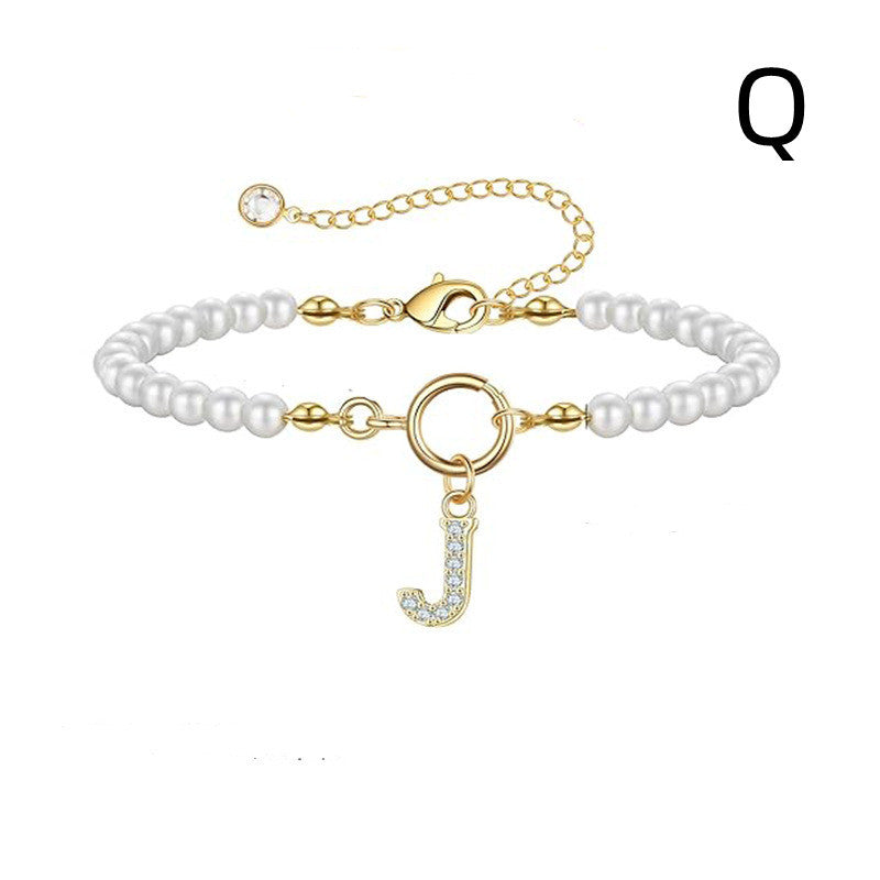 2024 Nytt Mode Toggle Lock Initial Armband Kvinnor AZ Bokstav Hänge 6mm Pärlarmband För Kvinnor Smycken Gåva