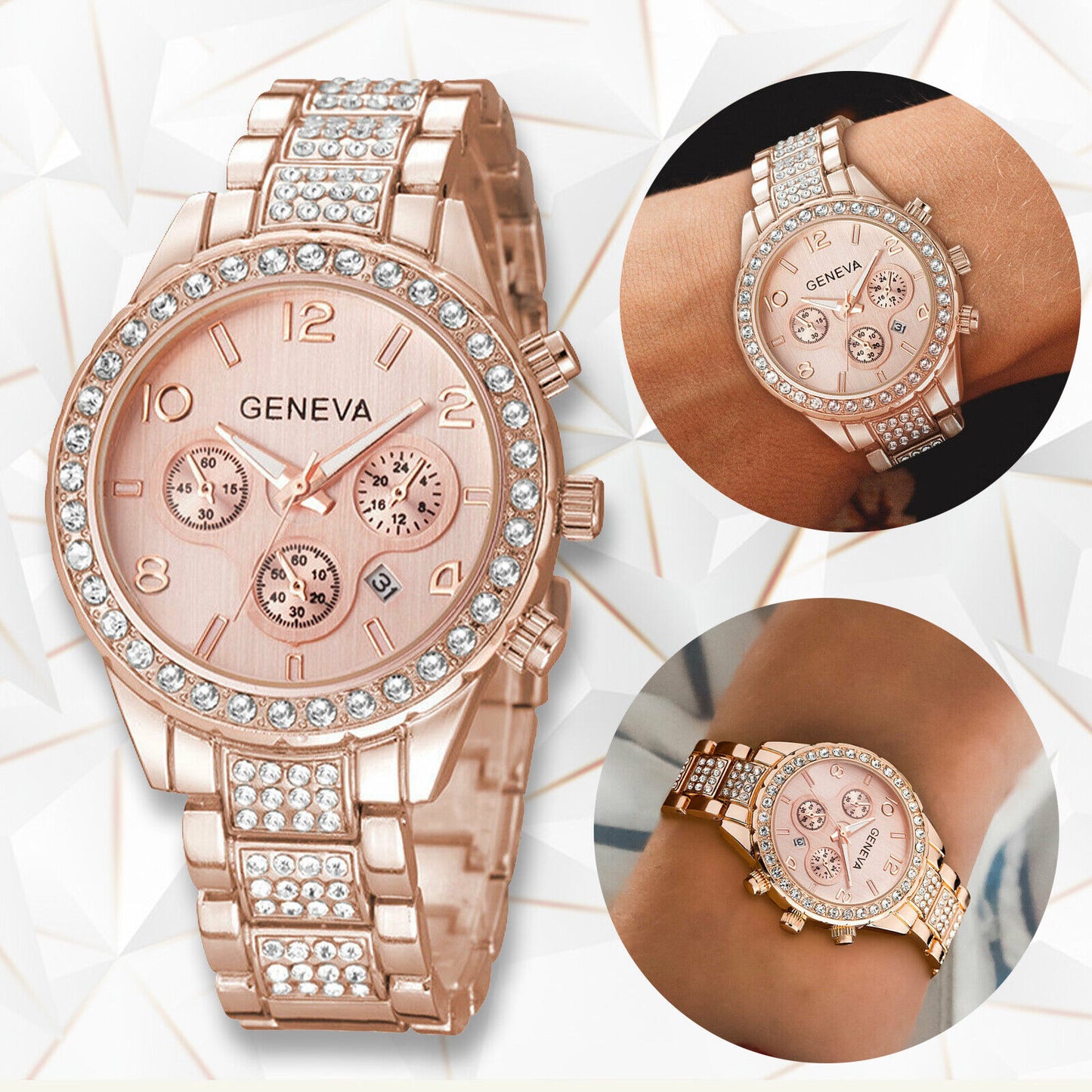 Waterproof Women Luxury Classic Stainless Steel Crystal Quartz Round Wrist Watch