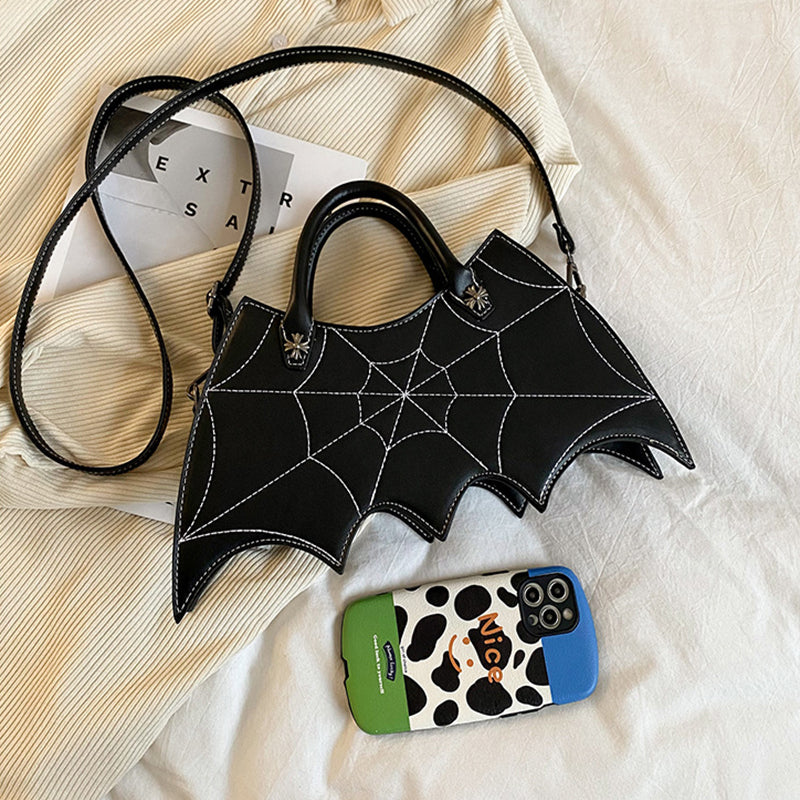 Halloween Spider Web Shape Axelväskor Personality Batgirl Tide Pu Handväskor Fashoin Messenger Crossbody Bag