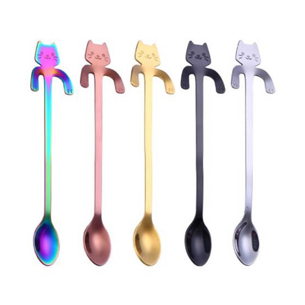 Cross-border 304 stainless steel spoon cartoon cat handle hanging coffee spoon