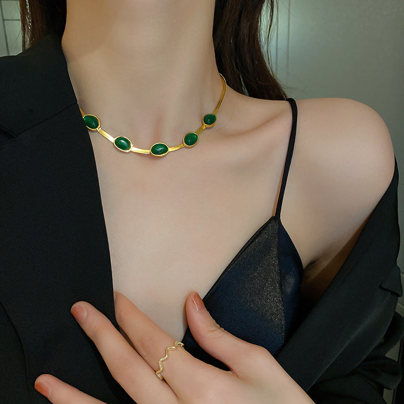 Fashion Jewelry Green Stone Crytal Snake Chain Multilayer Necklace For Women Pendant Boho Fashion Jewelry Gift