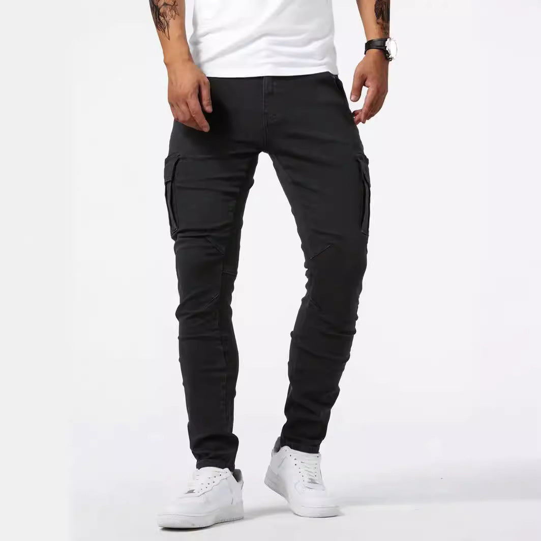 Man's Casual Cargo Pants Stylish Tide Brand Stretch Pants Spring Summer Grey Brand New Fit Straight Lightweight Jeans
