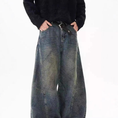 American Retro Distressed Deconstructed Washed Machete Jeans For Men And Women