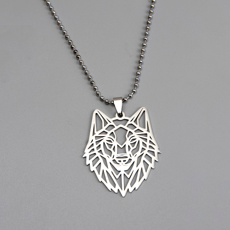 Stainless Steel Hollow Wolf Head Pendant Necklace For Men Animal Jewelry