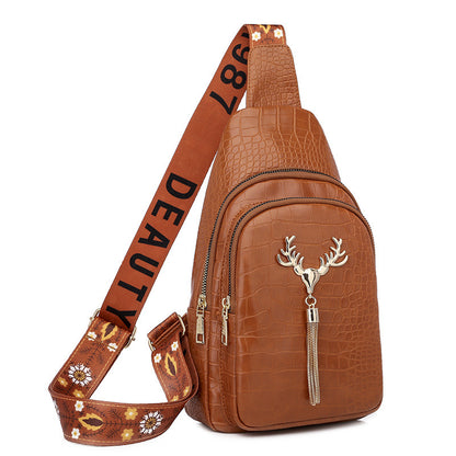 Deer Tofs Design Crossbody Bag Mode Brev Broderi Bröstväskor För Kvinnor