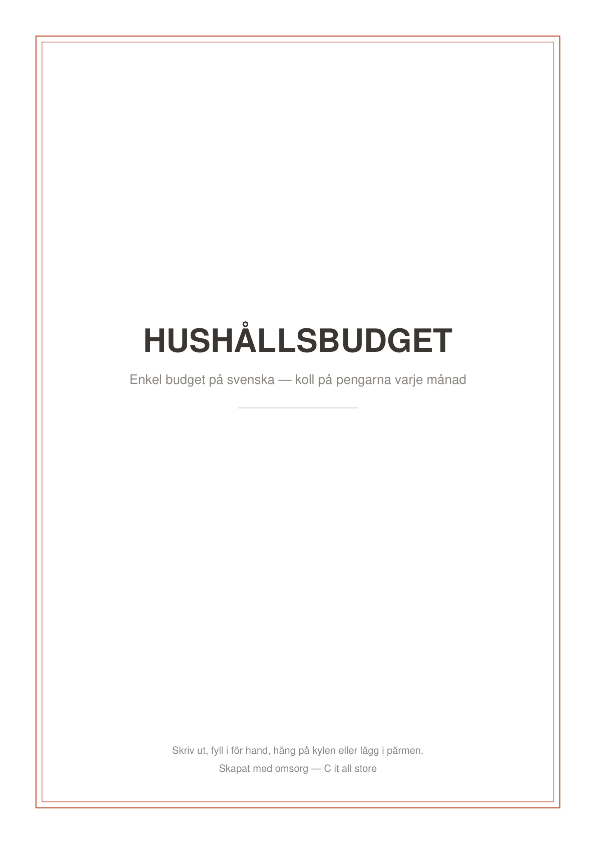 Hushållsbudget — komplett budgetpaket på svenska (printbar PDF)